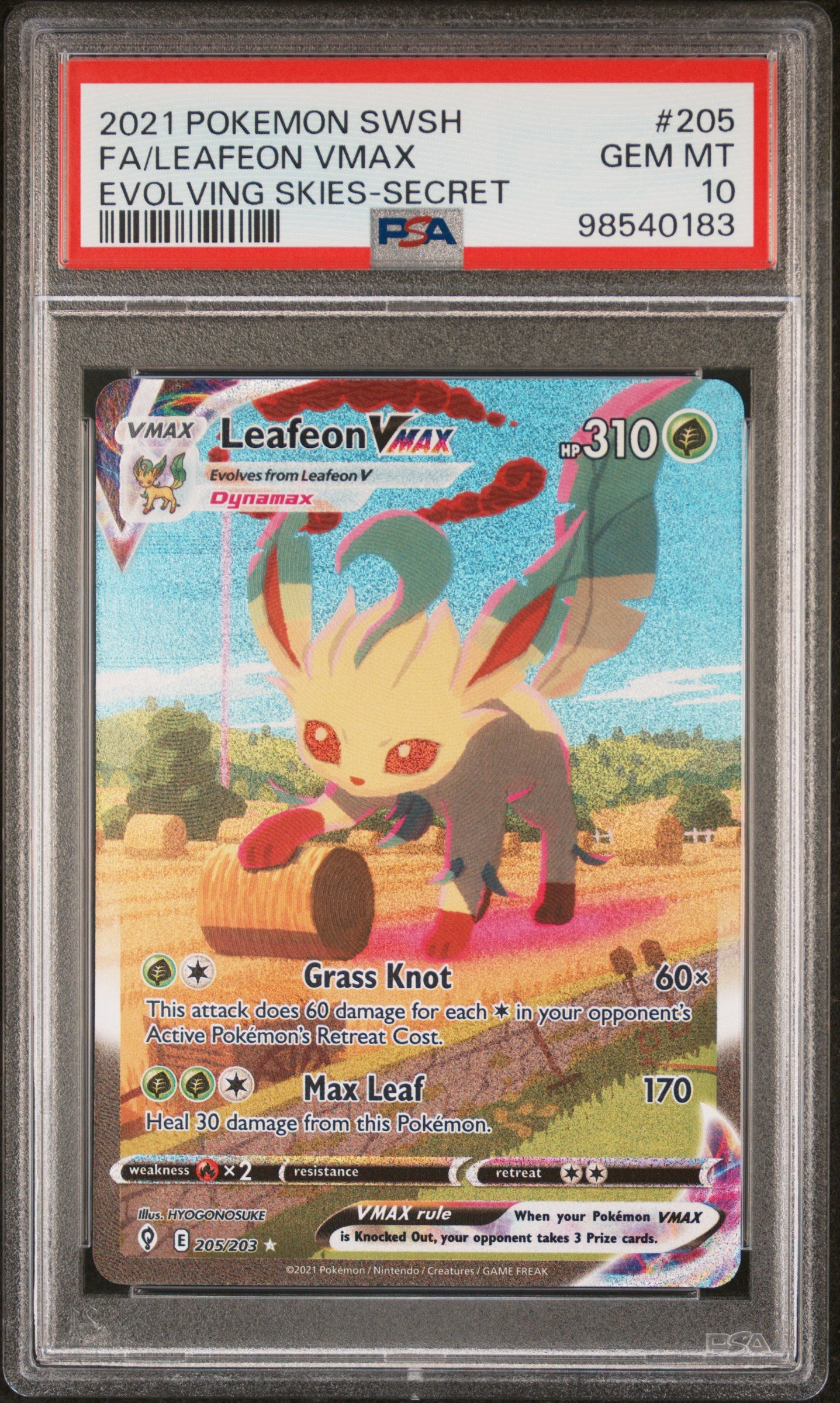 PSA 10 FA/LEAFEON VMAX EVOLVING SKIES-SECRET