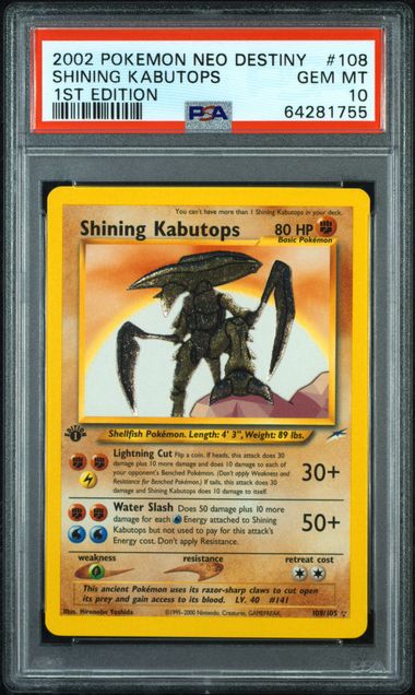 PSA 10 SHINING KABUTOPS 1ST EDITION NEO DESTINY