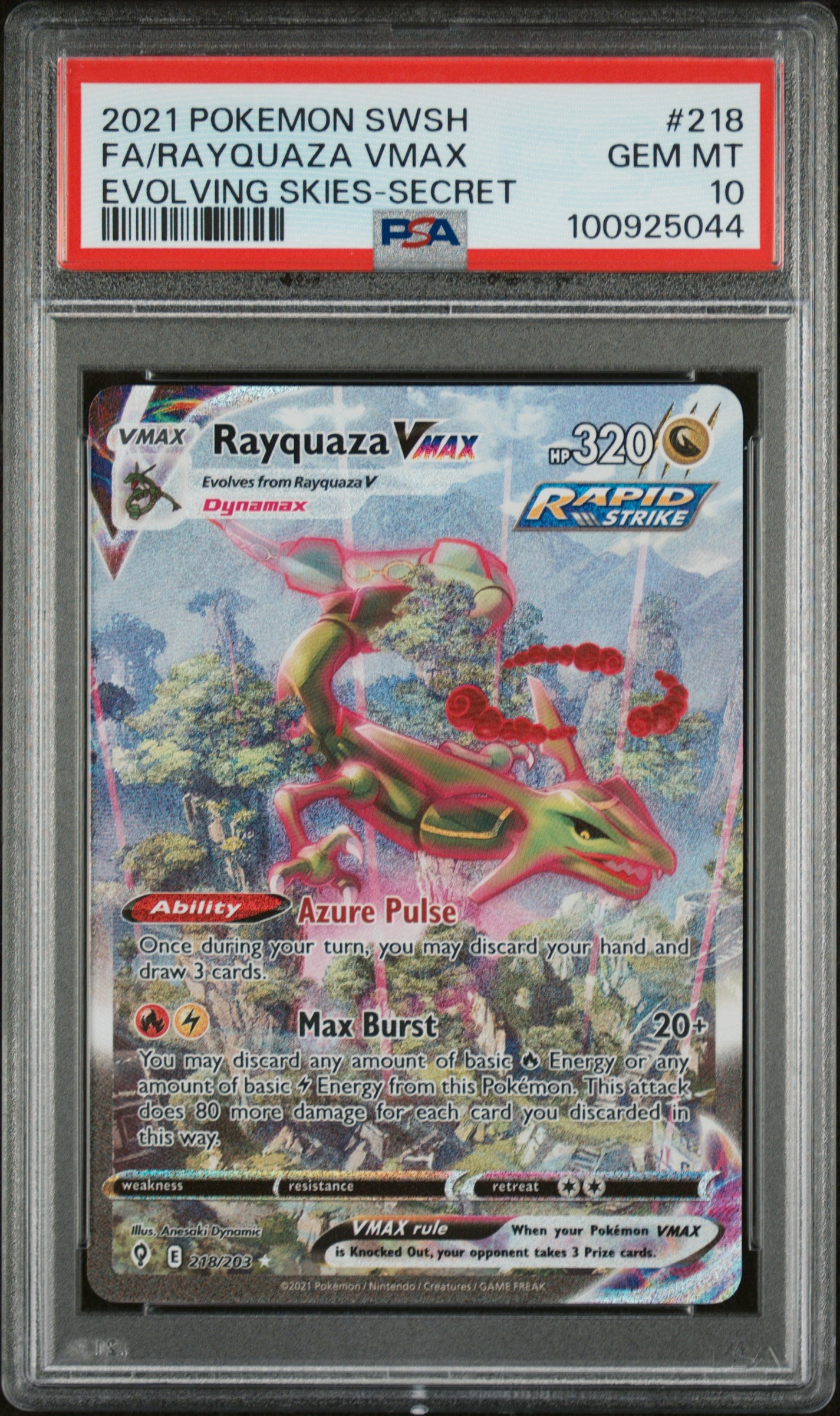 PSA 10 FA/RAYQUAZA VMAX EVOLVING SKIES-SECRET