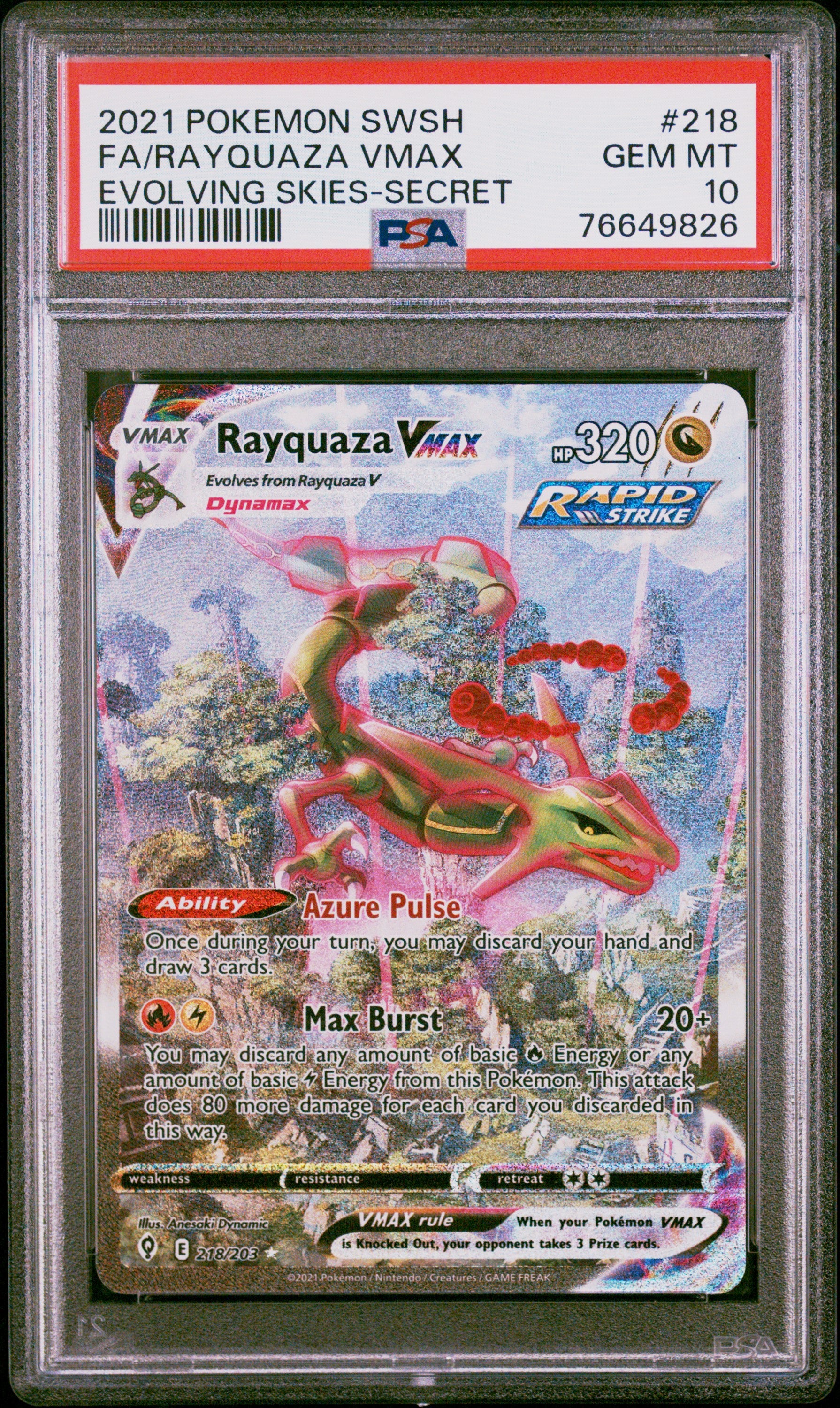 PSA 10 FA/RAYQUAZA VMAX EVOLVING SKIES-SECRET