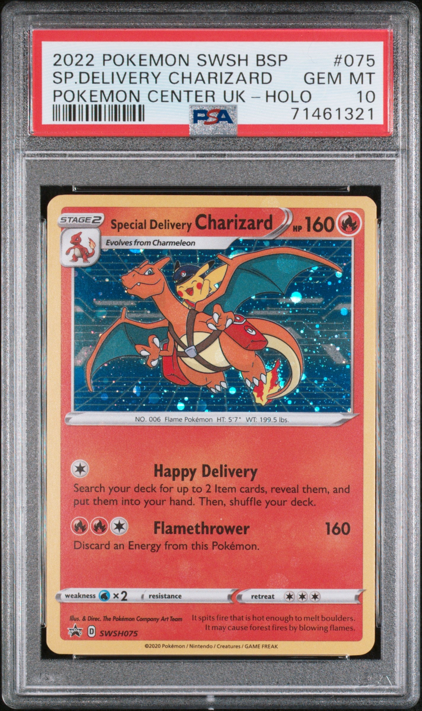 PSA 10 SP.DELIVERY CHARIZARD POKEMON CENTER UK-HOLO