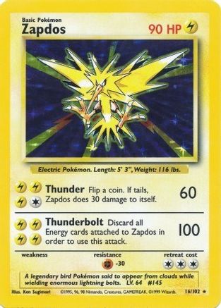 Zapdos (16/102) - Base Set Holofoil