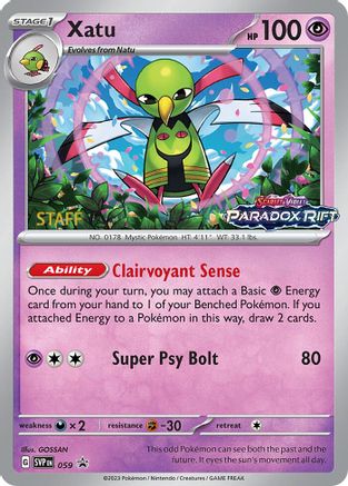 Xatu (Prerelease) [Staff] (59) - SV Scarlet & Violet Promo Cards Holofoil