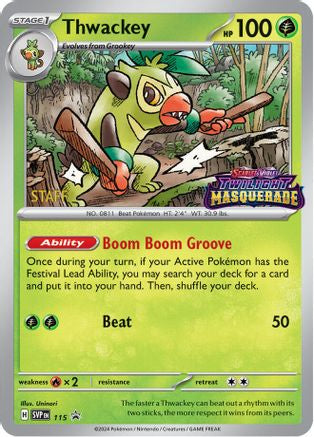 Thwackey (Prerelease) [Staff] (115) - SV Scarlet & Violet Promo Cards Holofoil