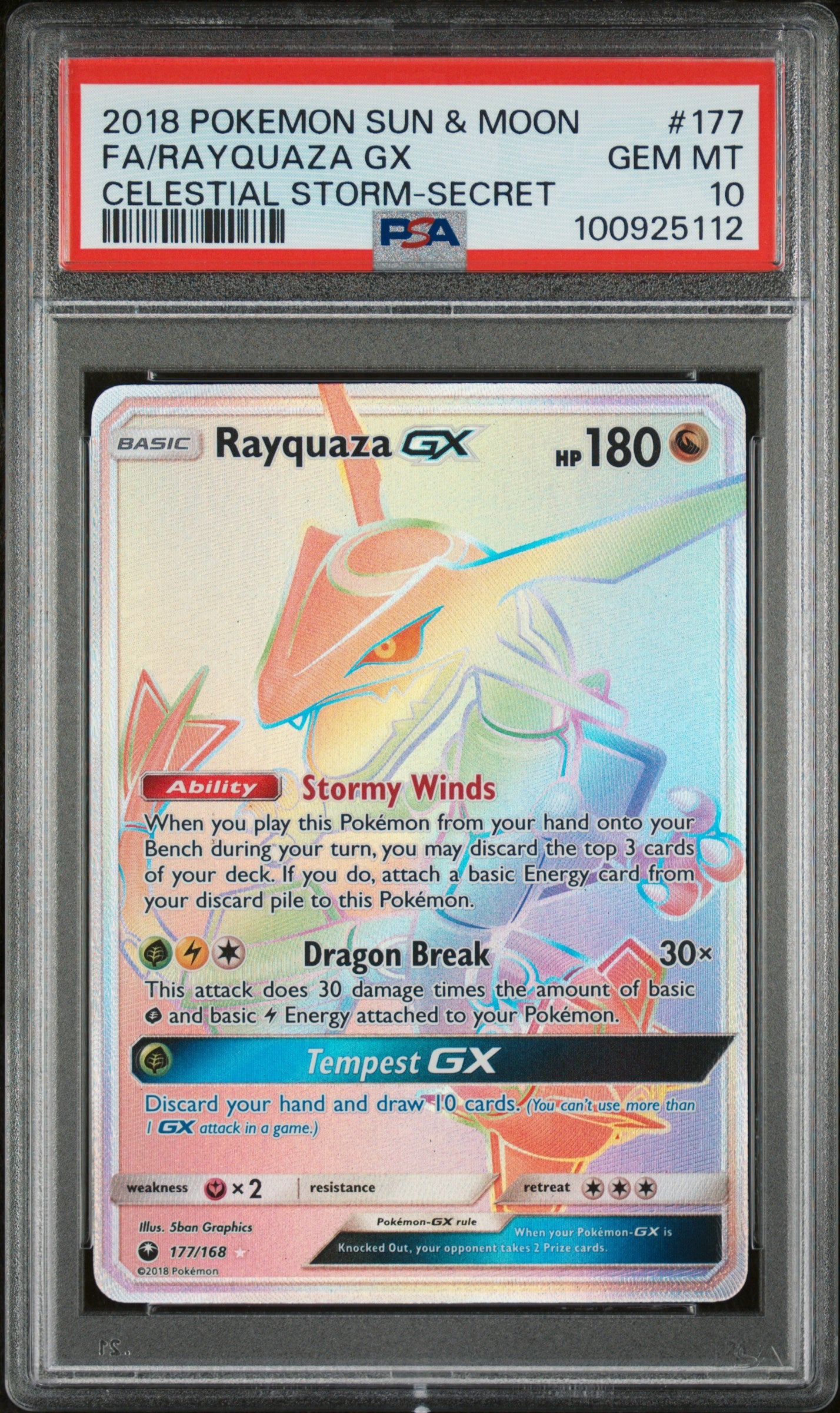 PSA 10 FA/RAYQUAZA GX CELESTIAL STORM-SECRET