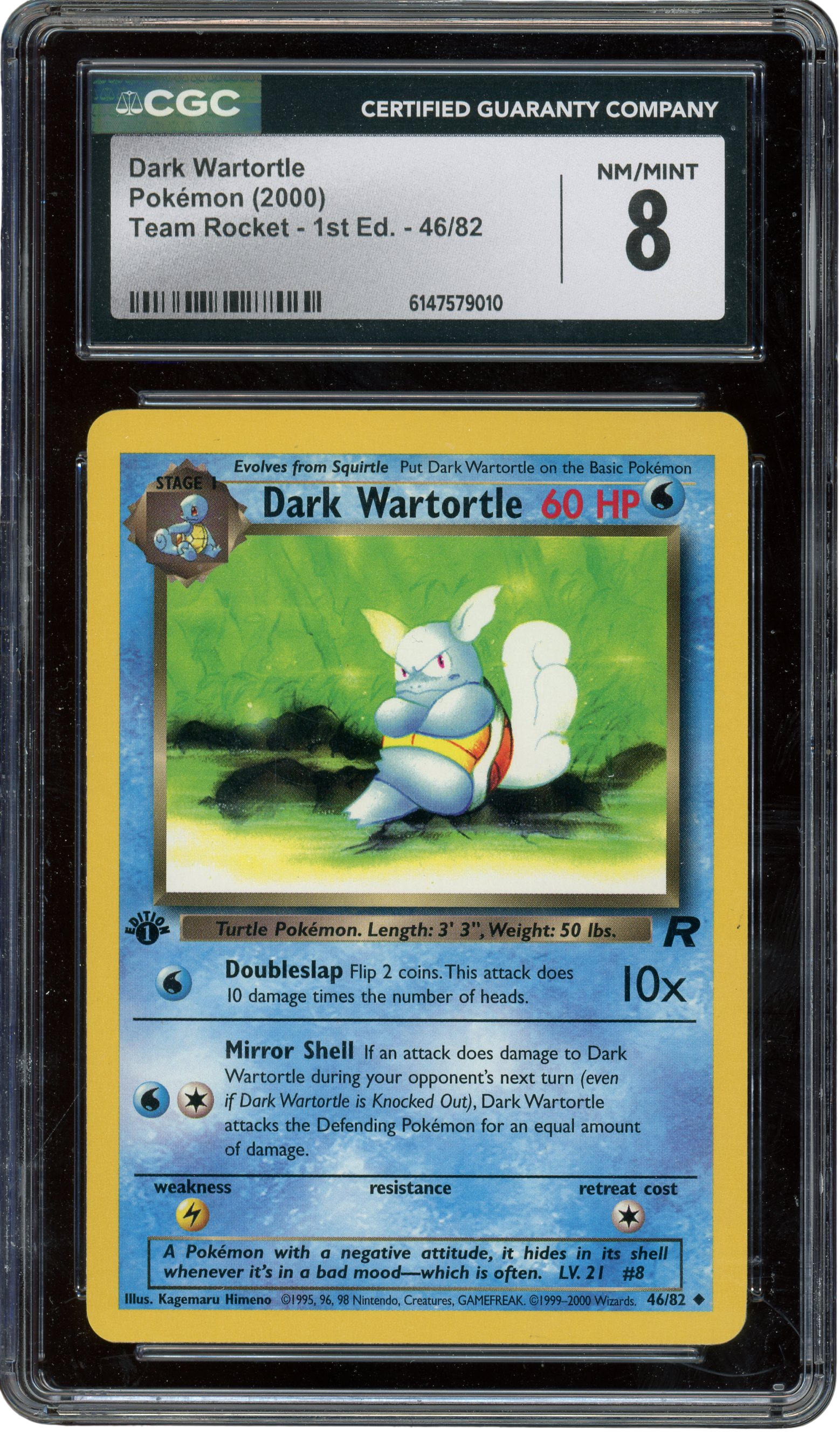 CGC 8 DARK WARTORTLE 1ST ED TEAM ROCKET