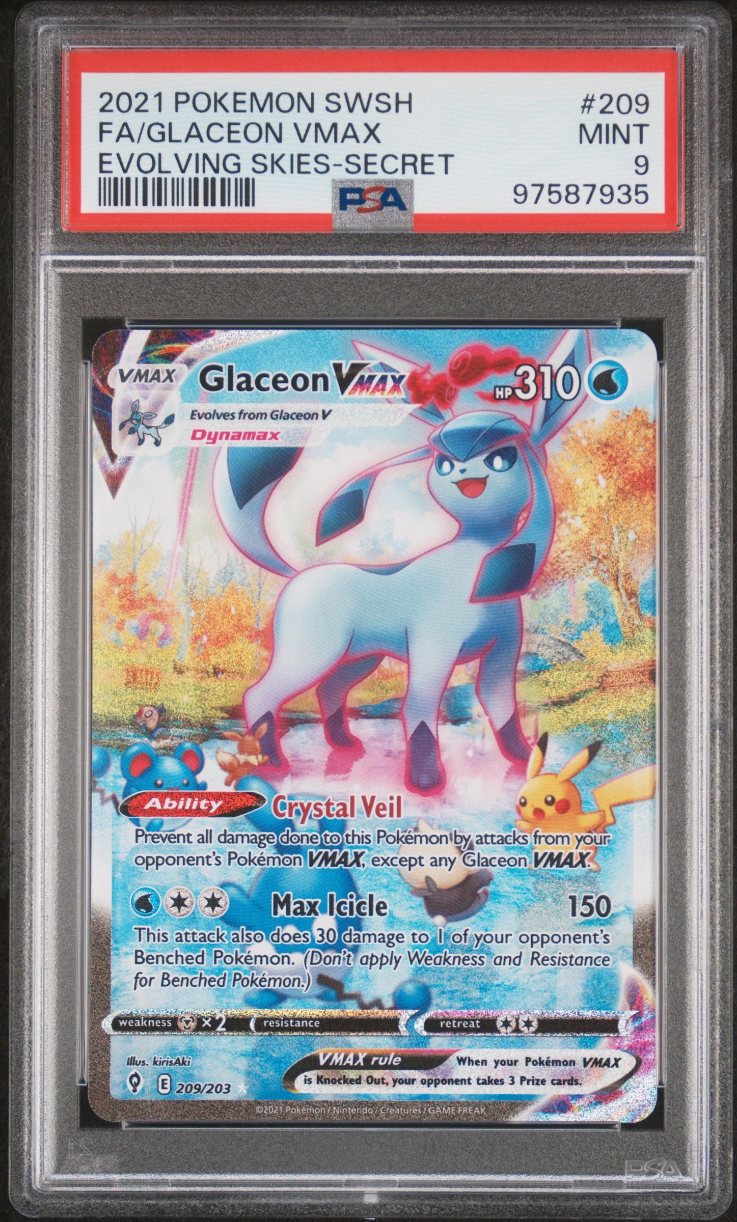 PSA 9 FA/GLACEON VMAX EVOLVING SKIES-SECRET