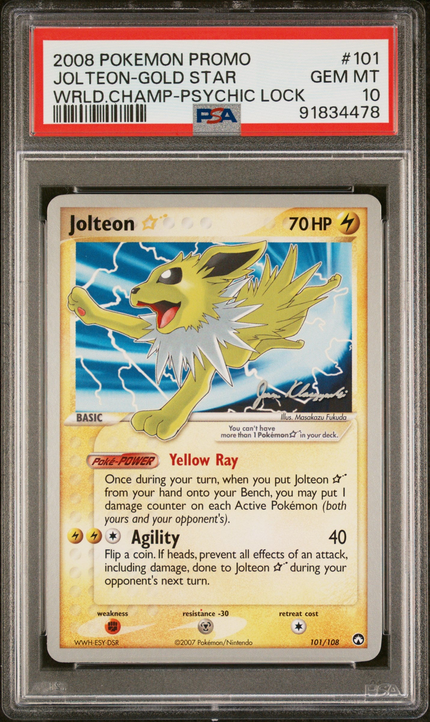 PSA 10 JOLTEON-GOLD STAR WRLD.CHAMP-PSYCHIC LOCK