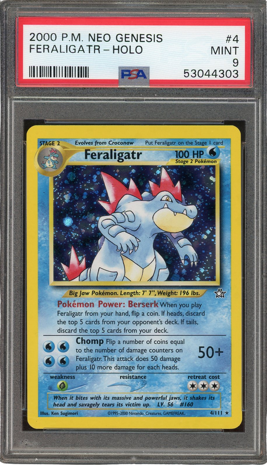 PSA 9 FERALIGATR HOLO NEO GENESIS 