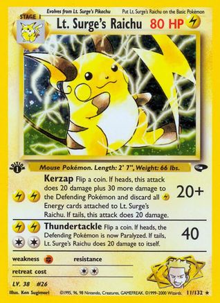 Lt. Surge's Raichu (11/132) - Gym Challenge 1st Edition Holofoil