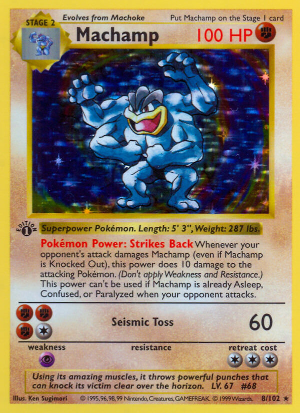 PSA 9Machamp #8/102 Base Set 1st Edition