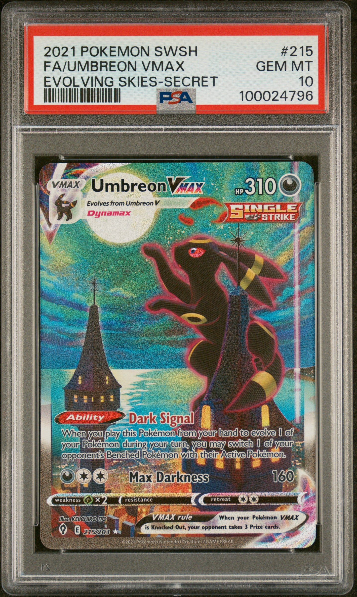 PSA 10 FA/UMBREON VMAX EVOLVING SKIES-SECRET