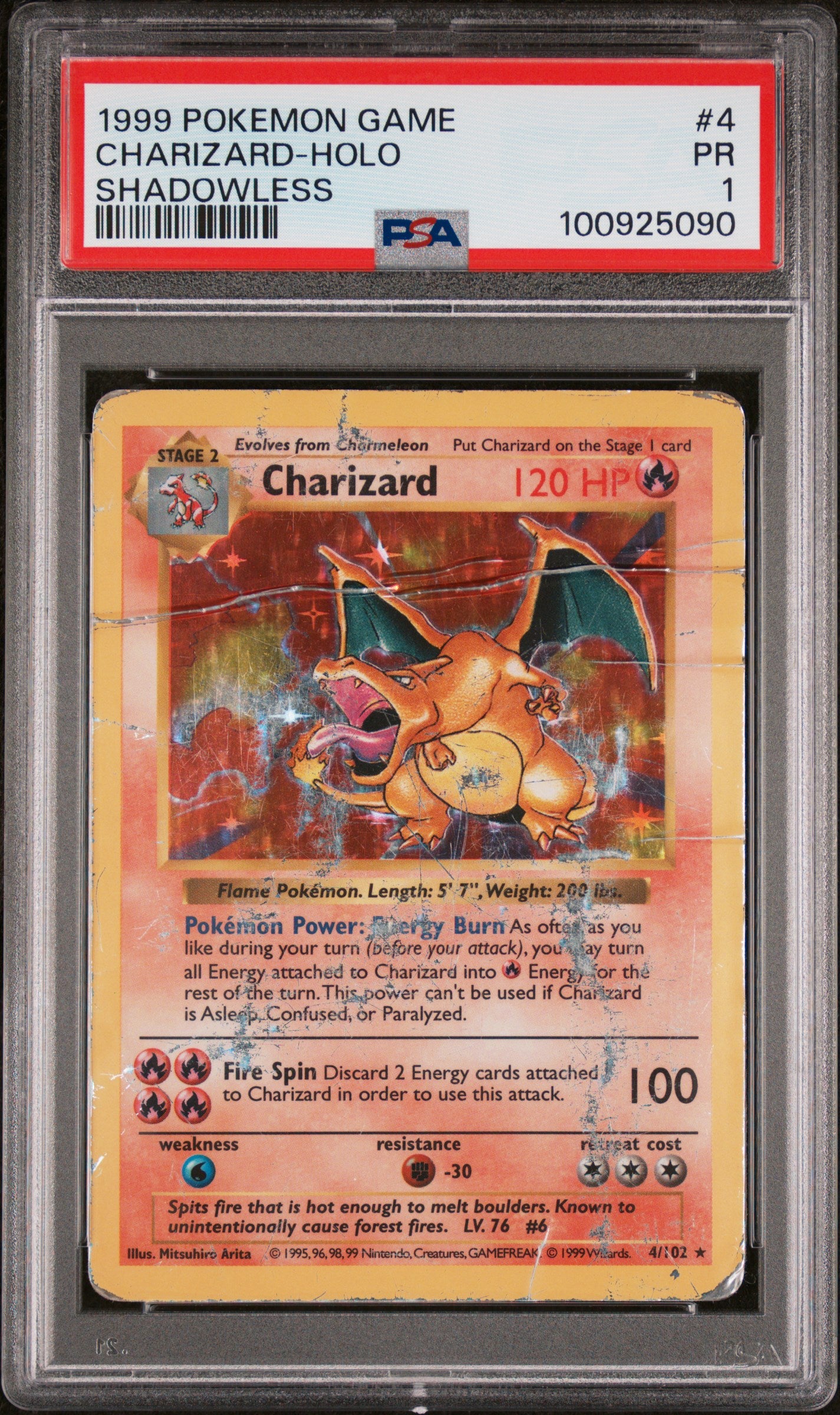 PSA 1 CHARIZARD-HOLO SHADOWLESS