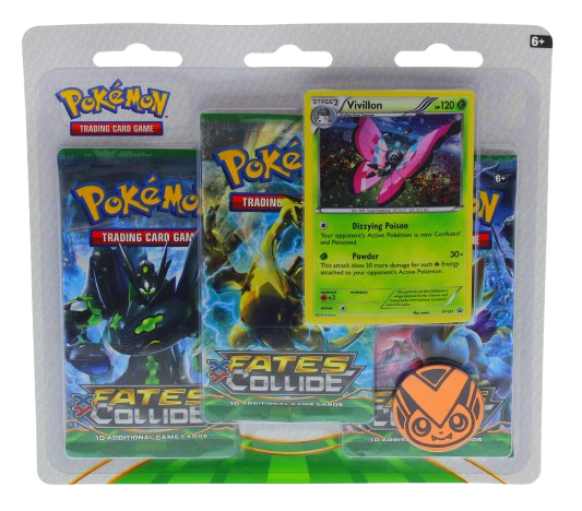 XY Fates Collide Vivillon 3-Pack Blister Pack w/ Collectible Coin