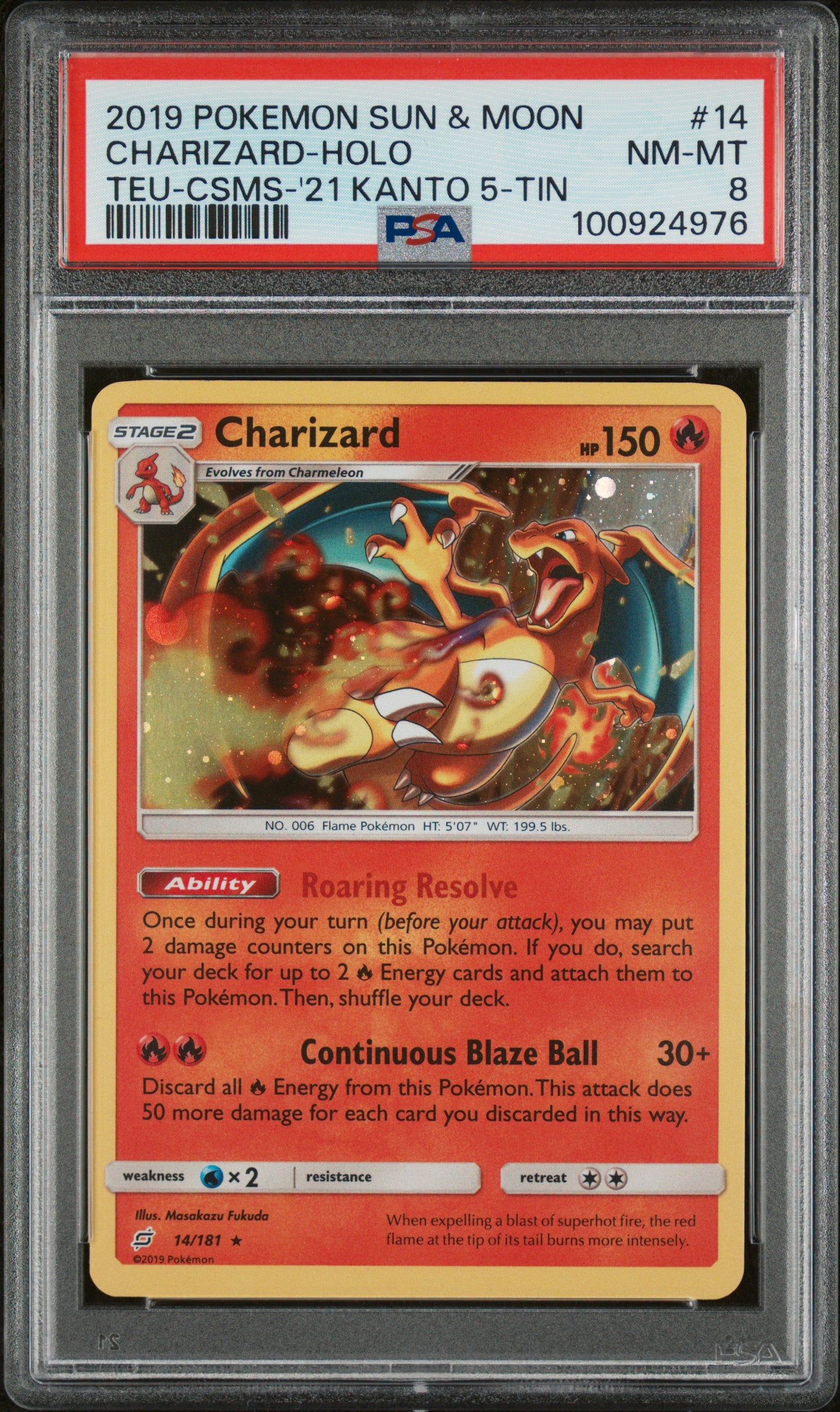 PSA 8 CHARIZARD-HOLO TEU-CSMS-'21 KANTO 5-TIN