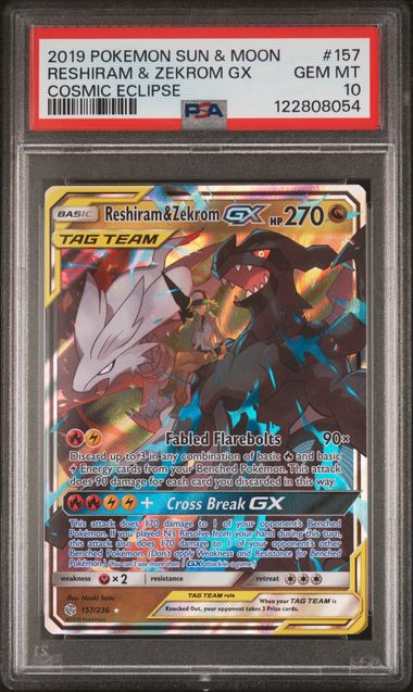 PSA 10 RESHIRAM & ZEKROM GX COSMIC ECLIPSE
