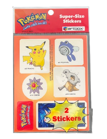 1998 Artbox Pokemon Raticate Super Size Stickers : Pikachu, Poliwhirl, Eevee, Cubone and more