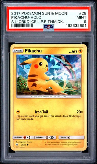 PSA 9 PIKACHU-HOLO SUN & MOON S.L-CRKD.ICE L.P.P.THM.DK.