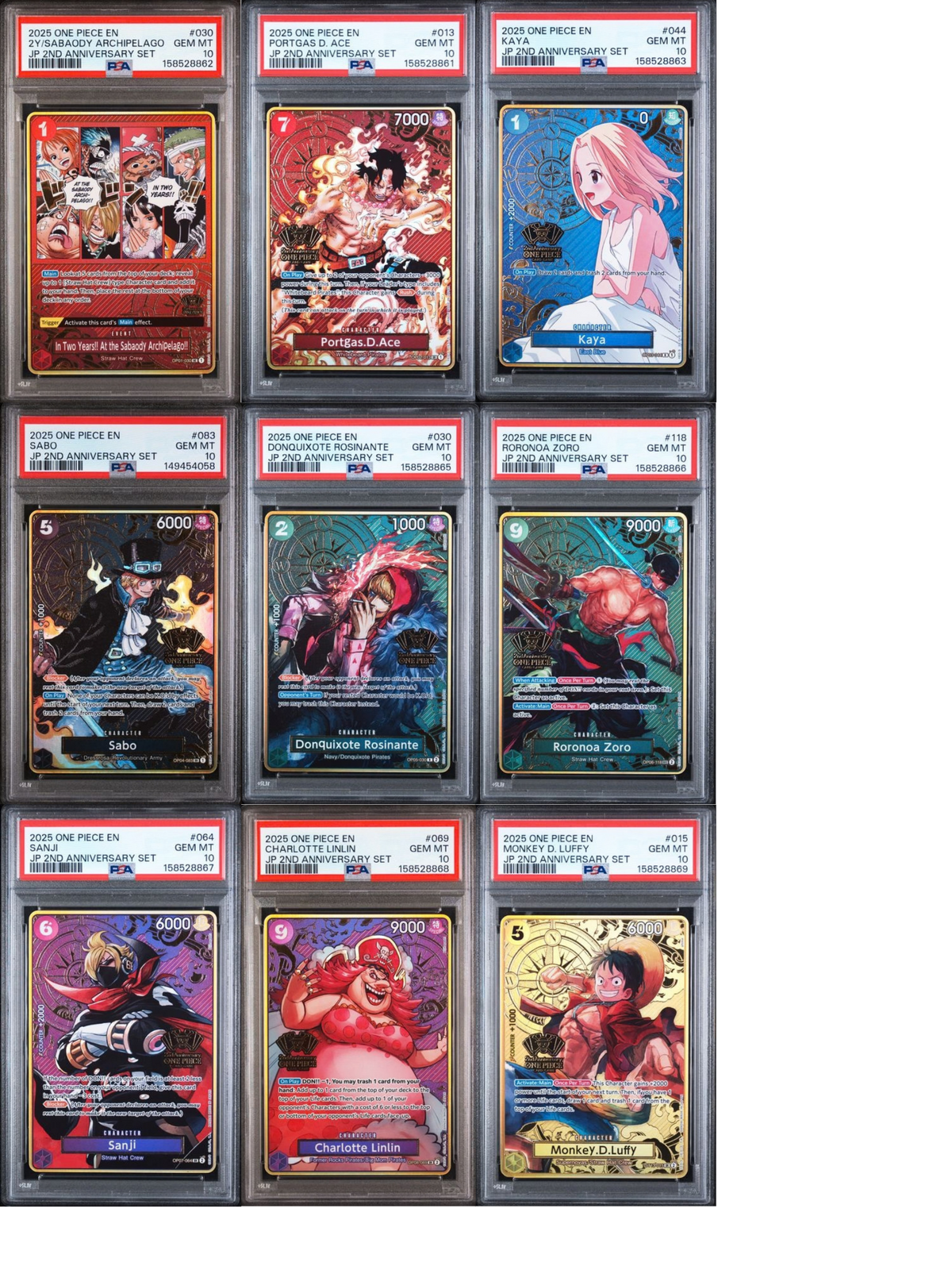PSA 10 ONE PIECE JAPANESE 2ND ANNIVERSARY SET  COMPLETE SET