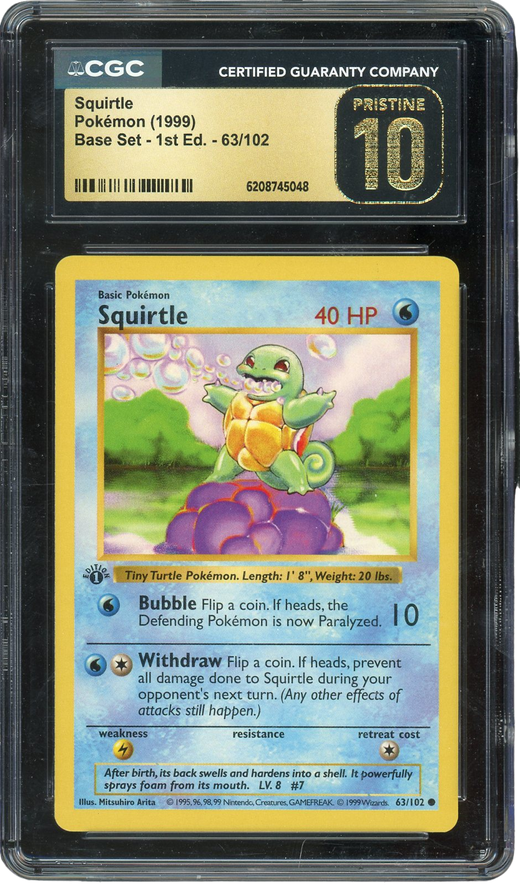 CGC PRISTINE 10 SQUIRTLE BASE SET 1ST ED
