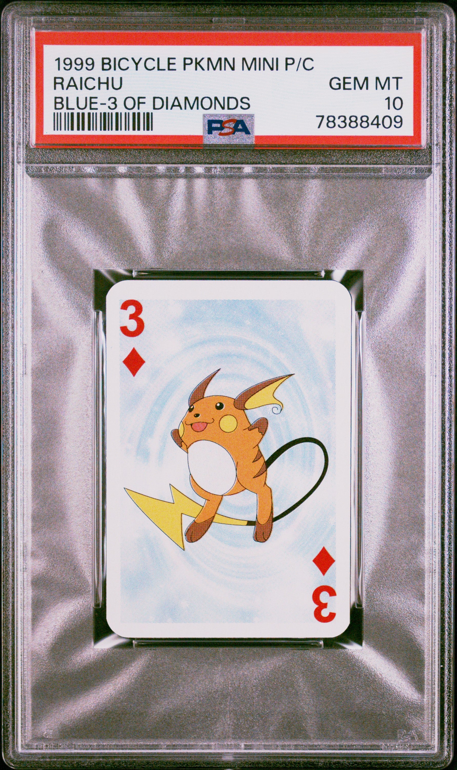 PSA 10 RAICHU BLUE-3 OF DIAMONDS