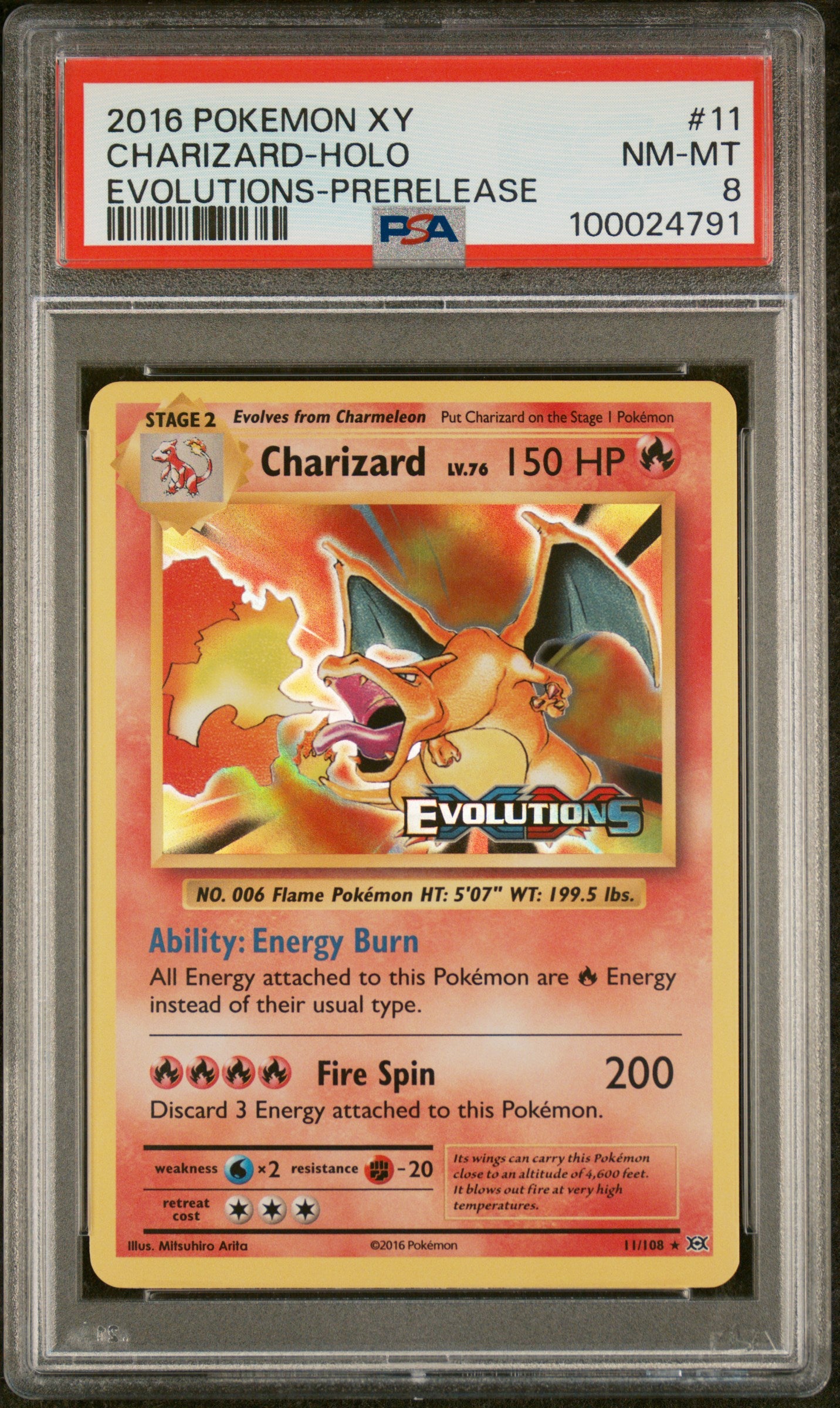 PSA 8 CHARIZARD-HOLO EVOLUTIONS-PRERELEASE