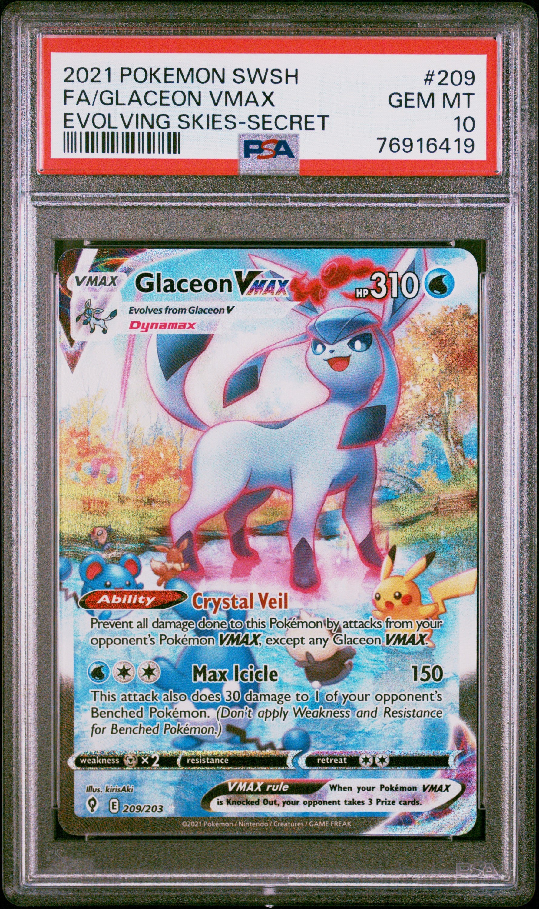 PSA 10 FA/GLACEON VMAX EVOLVING SKIES-SECRET