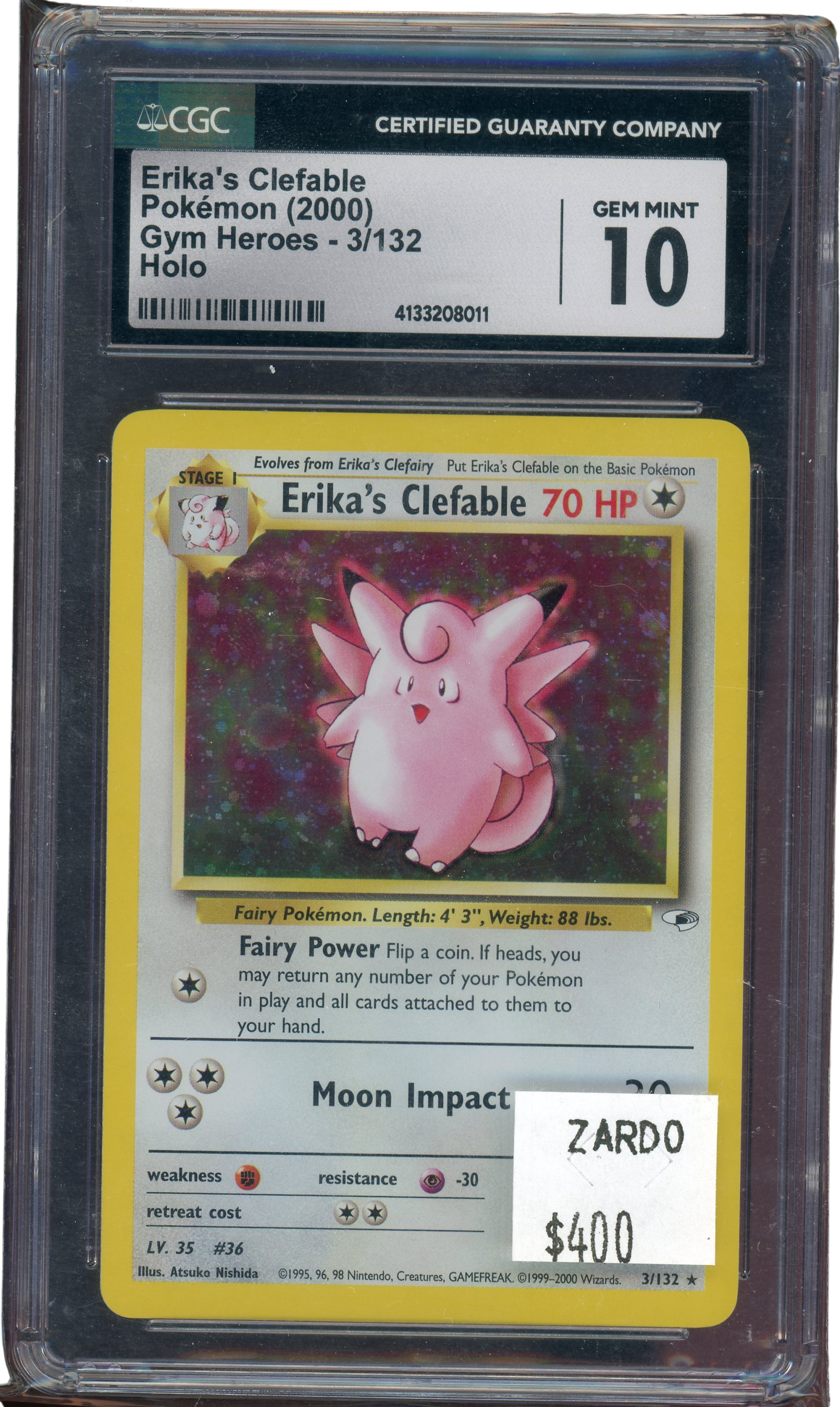 CGC 10 ERICKA'S CLEFABLE GYM HEROES HOLO