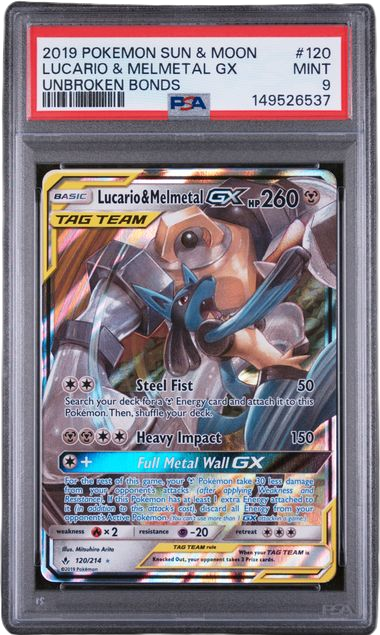PSA 9 LUCARIO & MELMETAL GX UNBROKEN BONDS