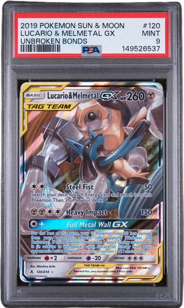 PSA 9 LUCARIO & MELMETAL GX UNBROKEN BONDS