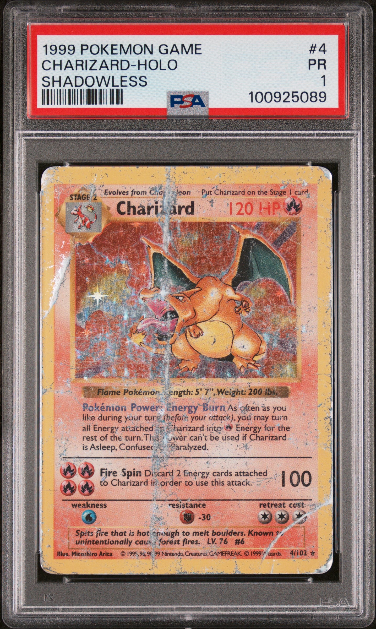 PSA 1 CHARIZARD-HOLO SHADOWLESS