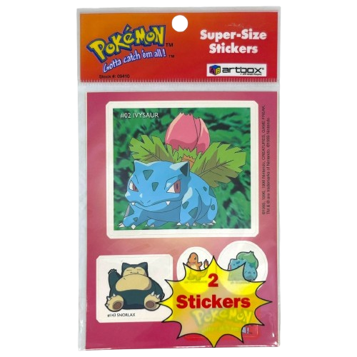 1998 Artbox Pokemon Pikachu, Ivysaur Super Size Stickers : Lots of Pikachu, Snorlax and Bubasaur
