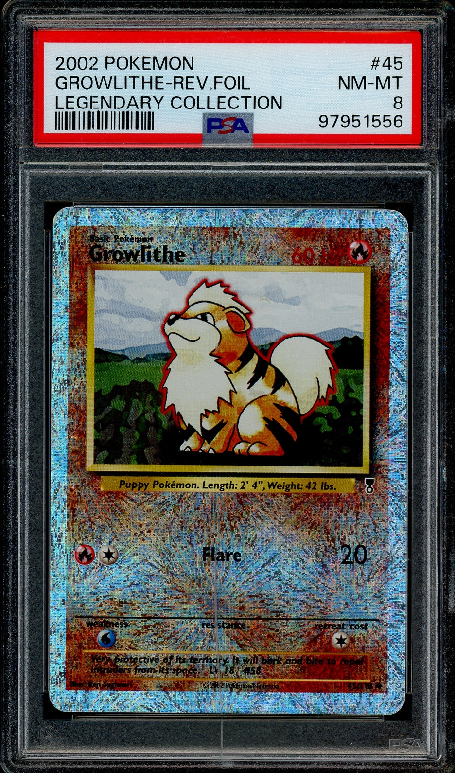 PSA 8 GROWLITHE-REV.FOIL LEGENDARY COLLECTION *DAMAGED*