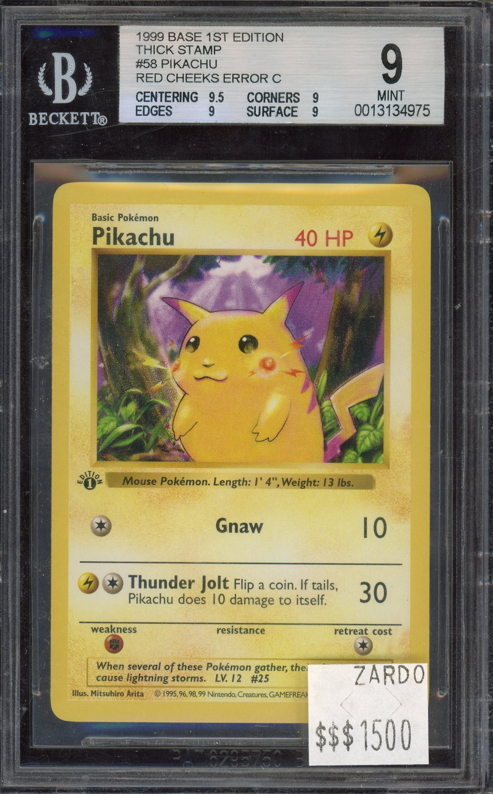 BGS 9 Pikachu 1st Edition (Red Cheeks Error)