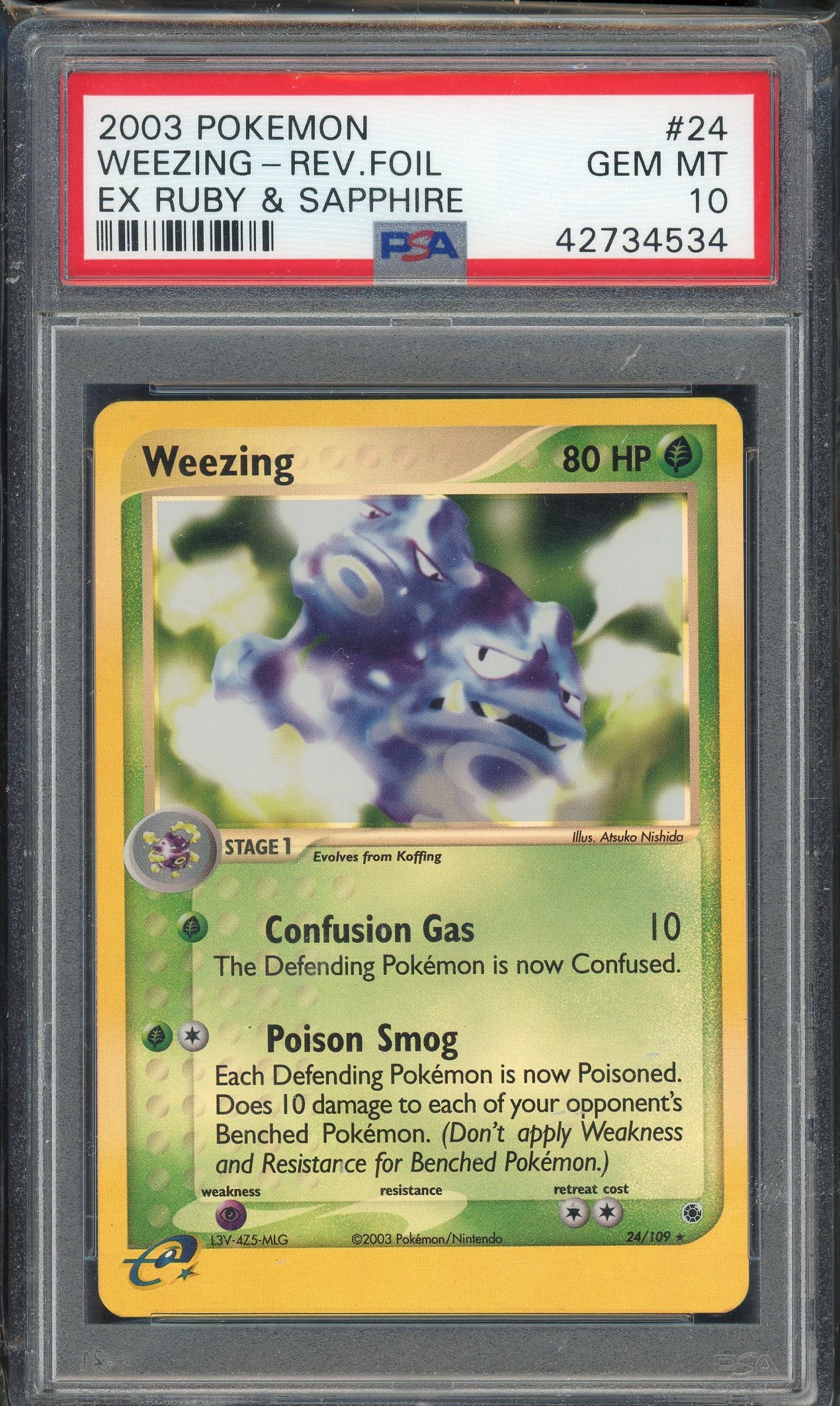 PSA 10 WEEZING-REV.FOIL RUBY & SAPPHIRE