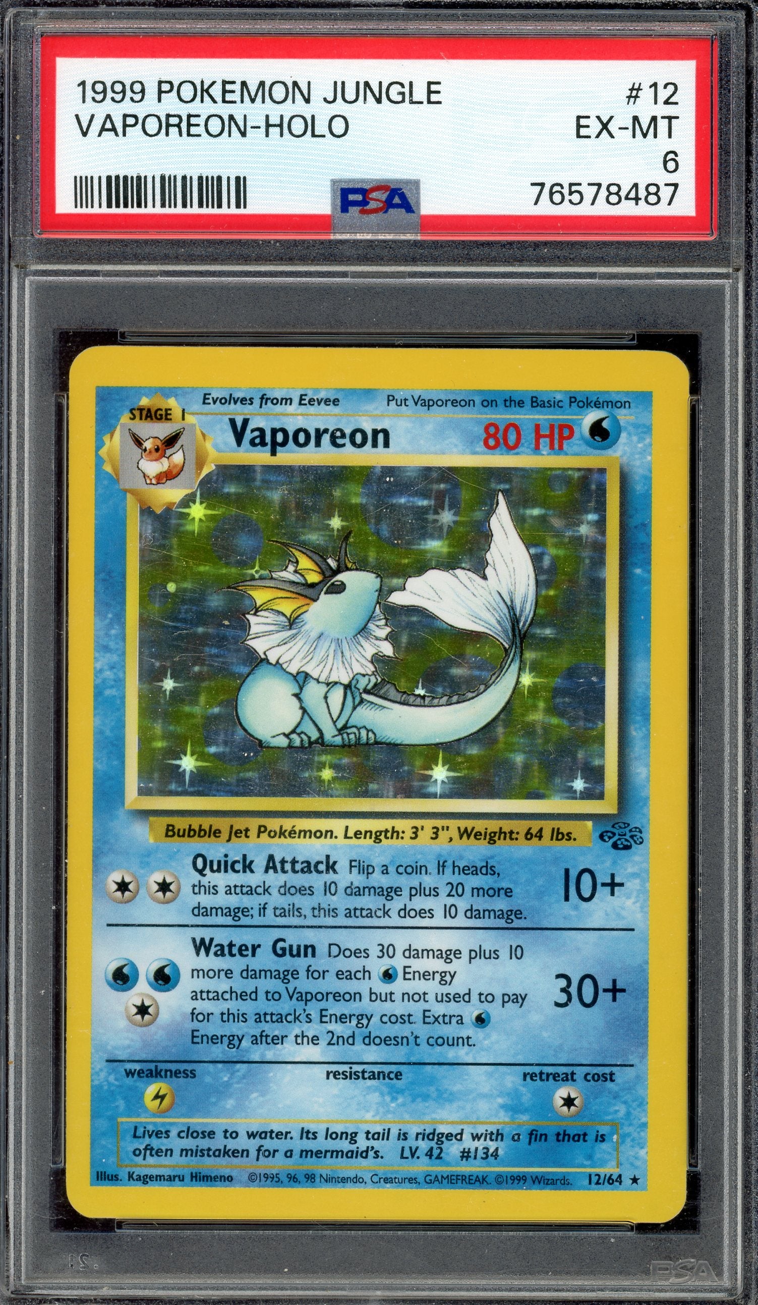 PSA 6 VAPOREON-HOLO JUNGLE