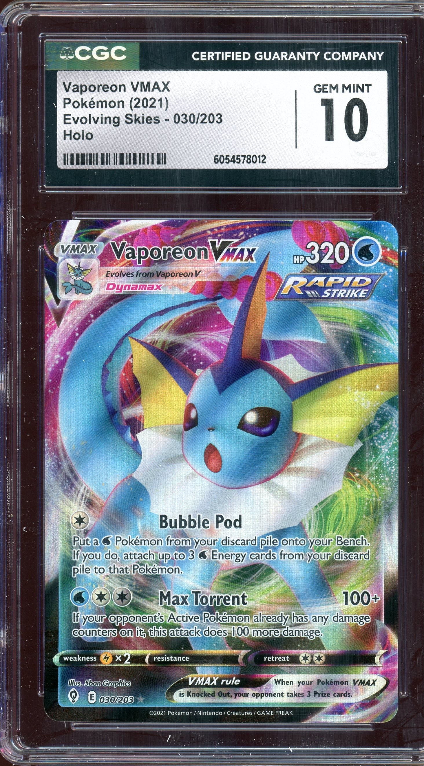 CGC 10 VAPOREON VMAX EVOLVING SKIES