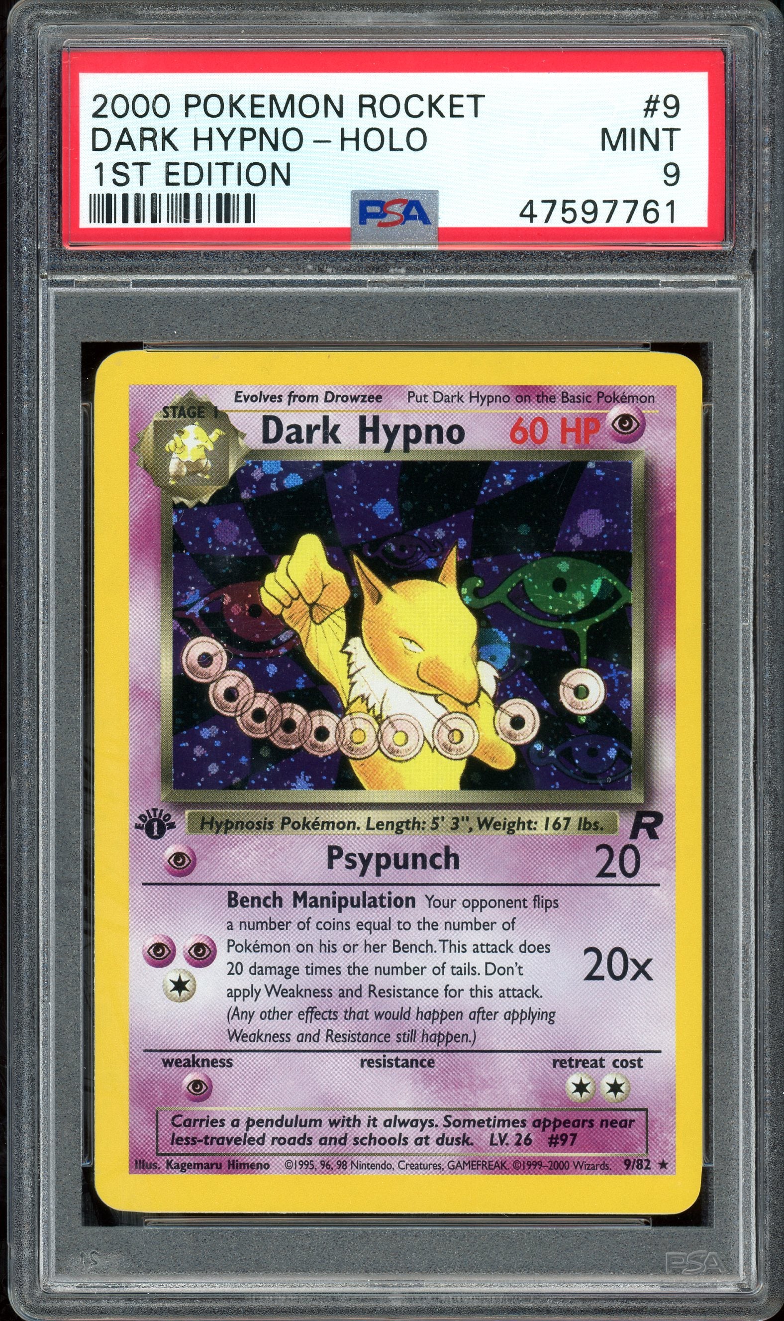 PSA 9 DARK HYPNO-HOLO 1ST EDITION