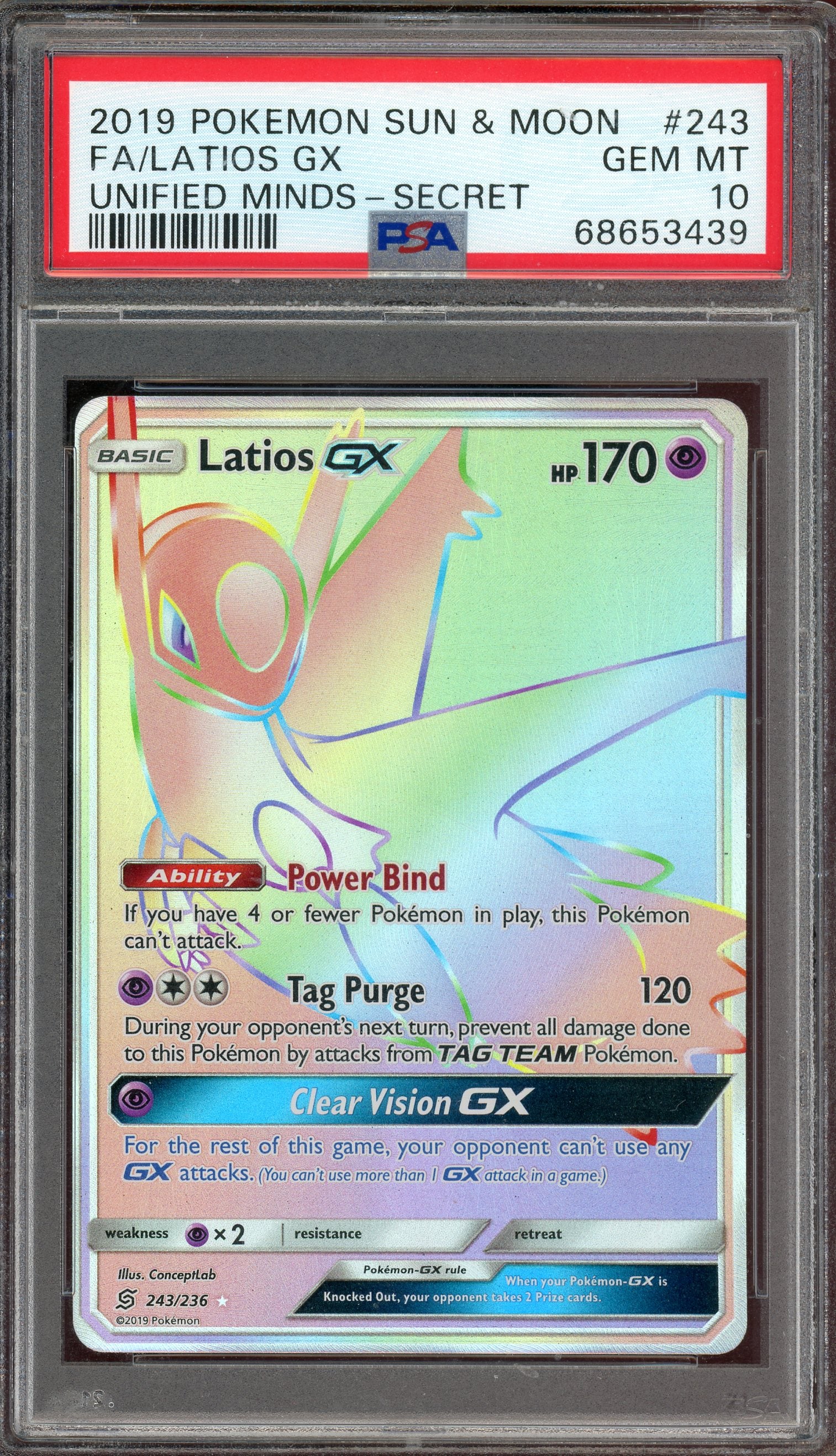 PSA 10 FA/LATIOS GX UNIFIED MINDS-SECRET