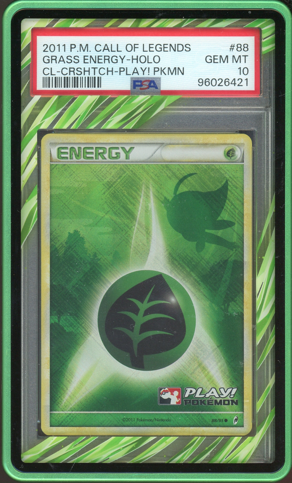 PSA 10 GRASS ENERGY-HOLO CALL OF LEGENDS CROSSHATCH-PLAY! POKEMON