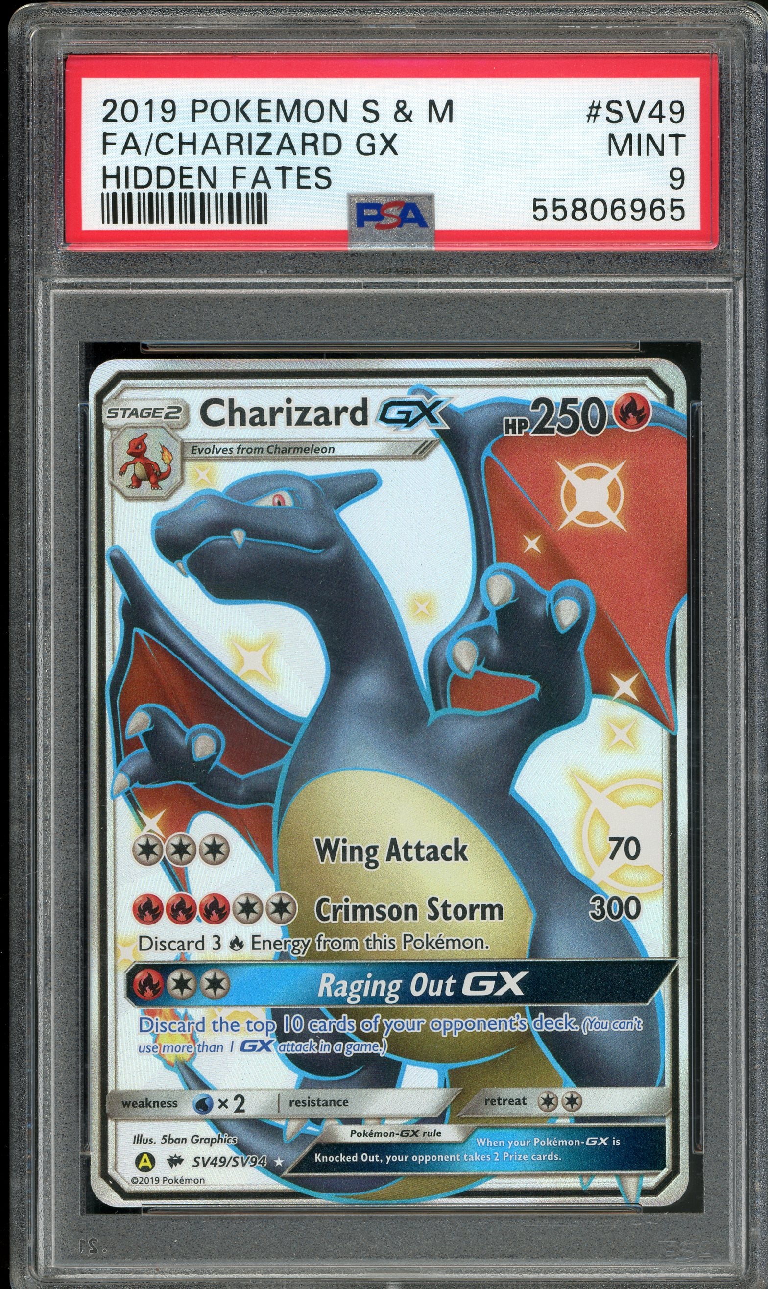 PSA 9 FA/CHARIZARD GX HIDDEN FATES