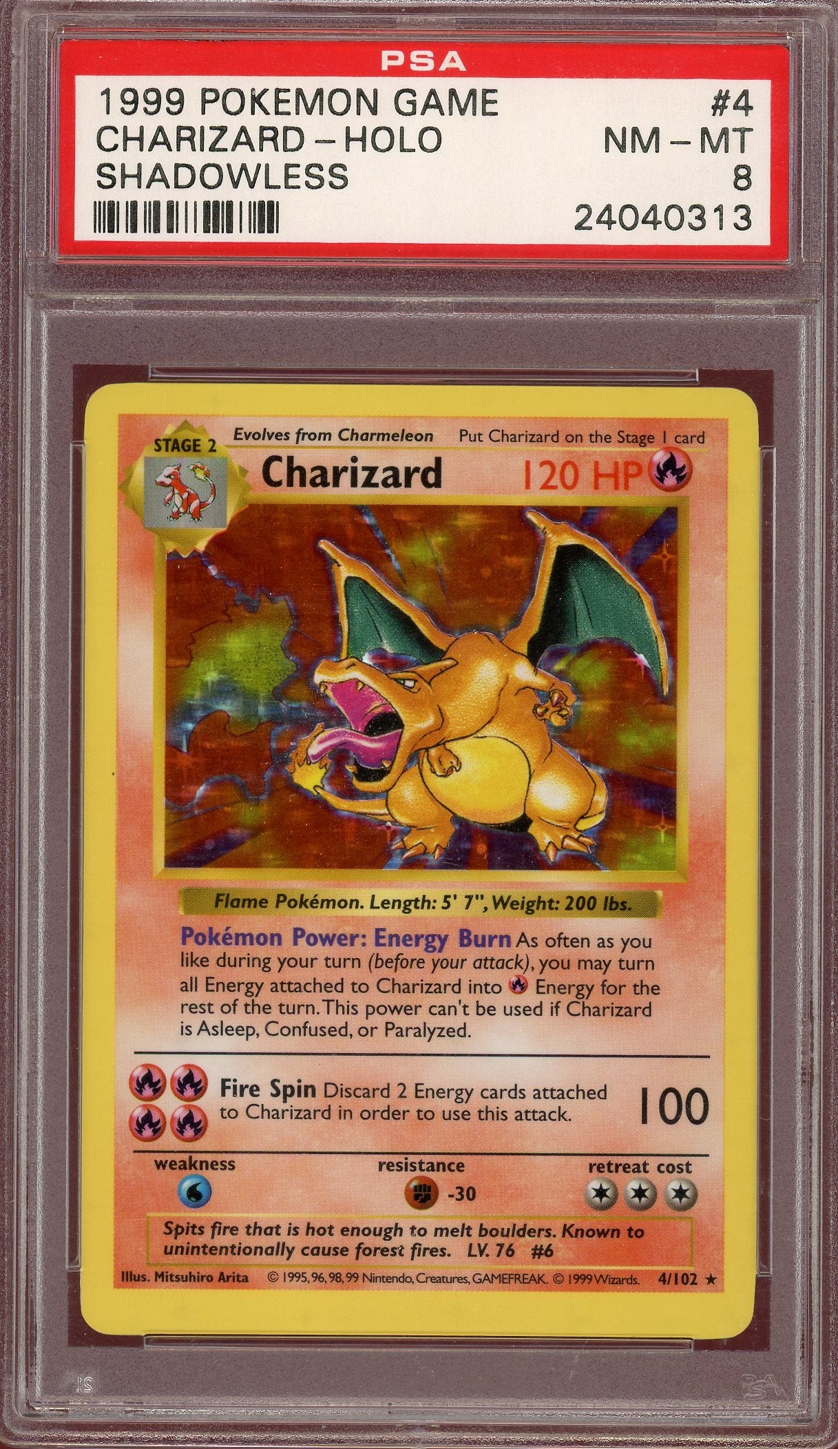 PSA 8 CHARIZARD-HOLO SHADOWLESS