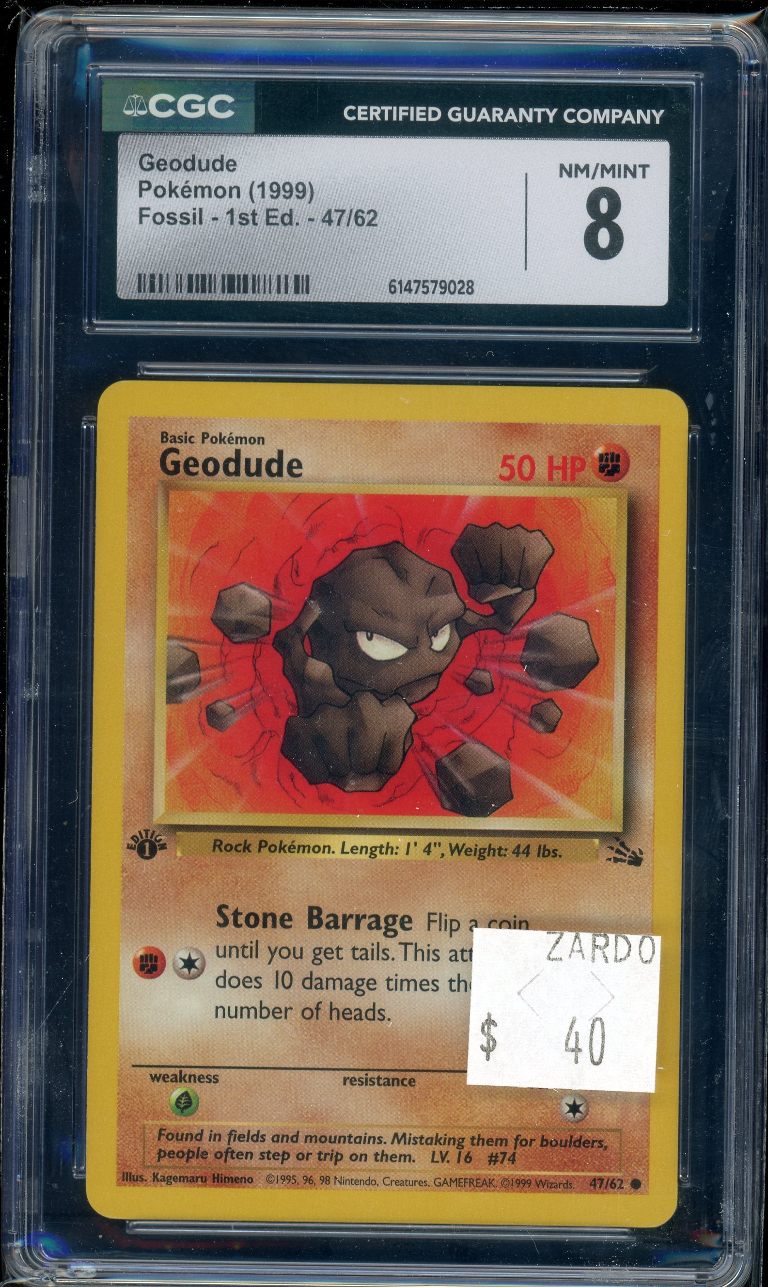 CGC 8 GEODUDE 1ST ED. FOSSIL