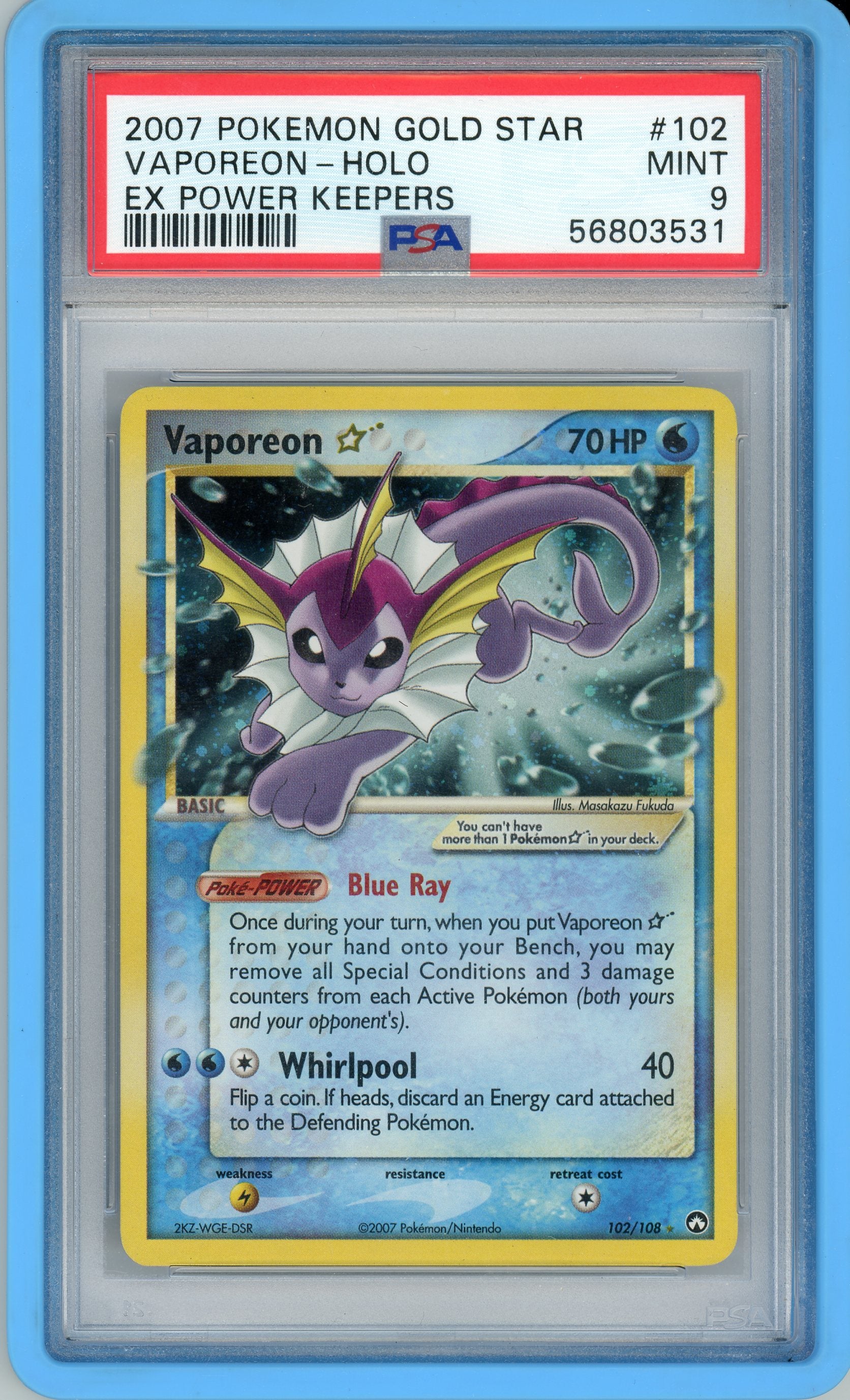 PSA 9 VAPOREON-HOLO EX POWER KEEPERS