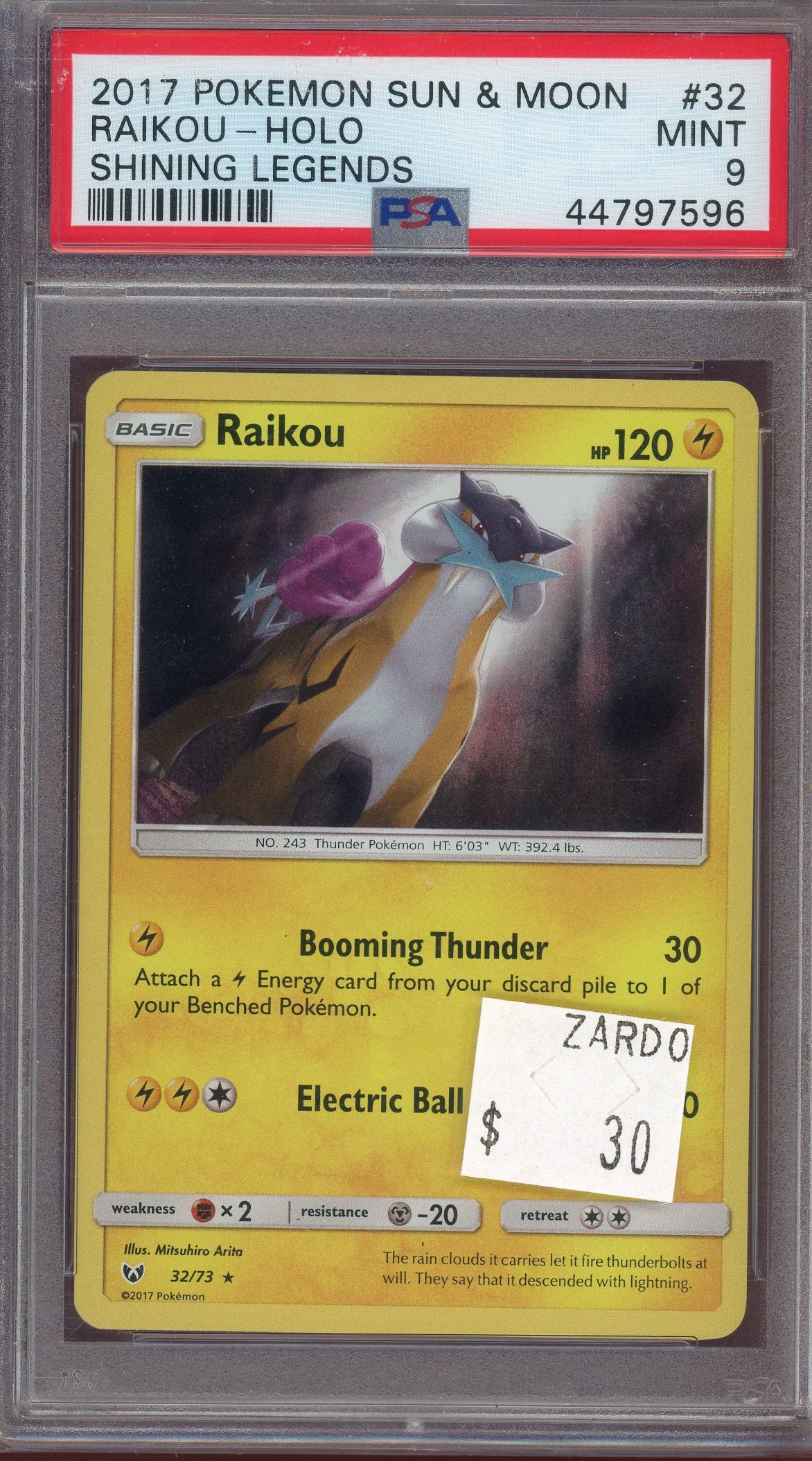 PSA 9 RAIKOU-HOLO SHINING LEGENDS