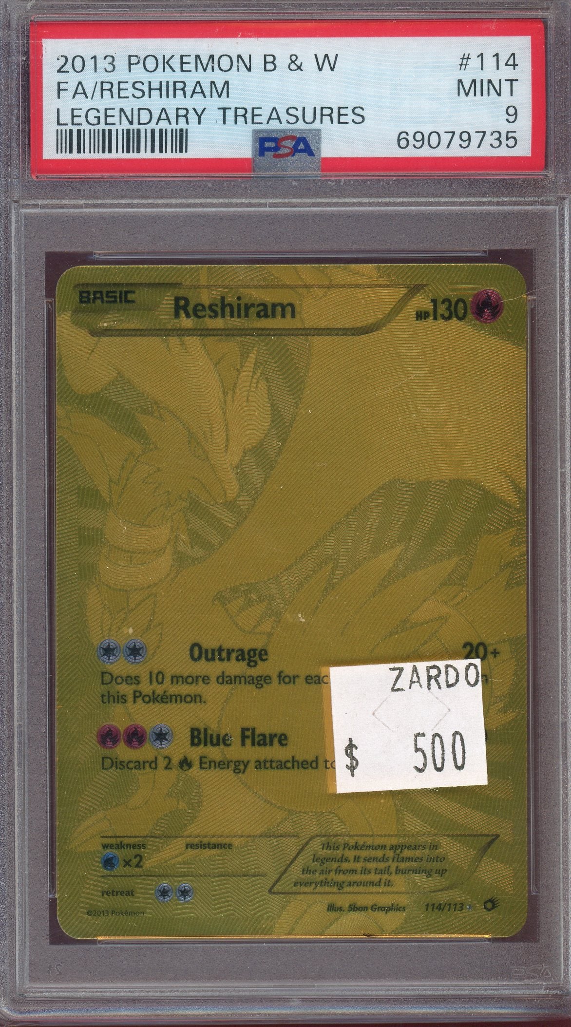 PSA 9 FA/RESHIRAM LEGENDARY TREASURES