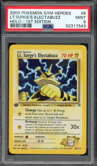 PSA 9 LT. SURGE'S ELECTABUZZ HOLO GYM HEROES 1ST EDITION