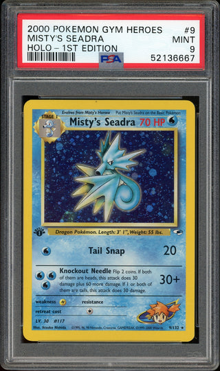 PSA 9 MISTY'S SEADRA HOLO GYM HEROES 1ST EDITION