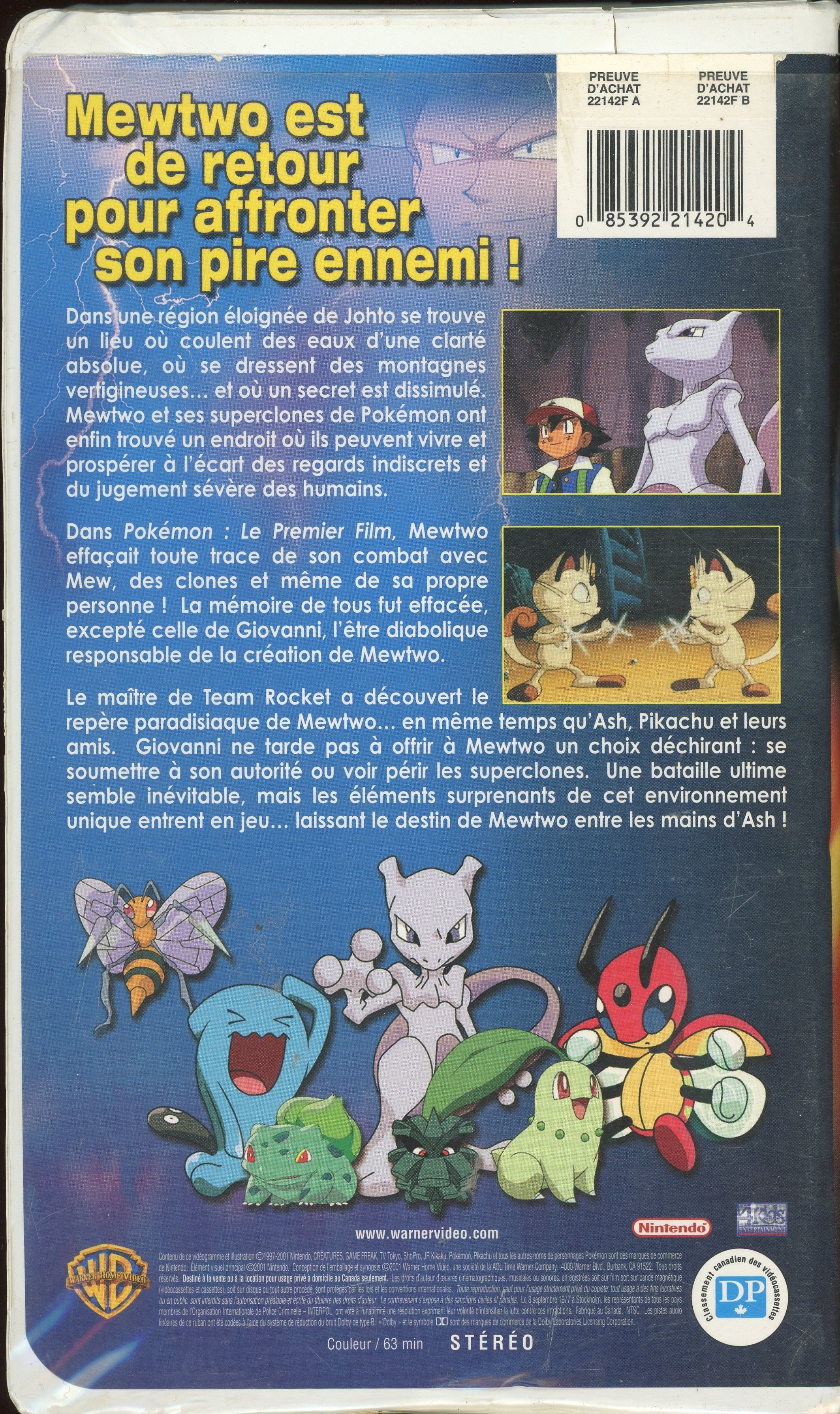 Le retour de Mewtwo Pokémon French Version Tape