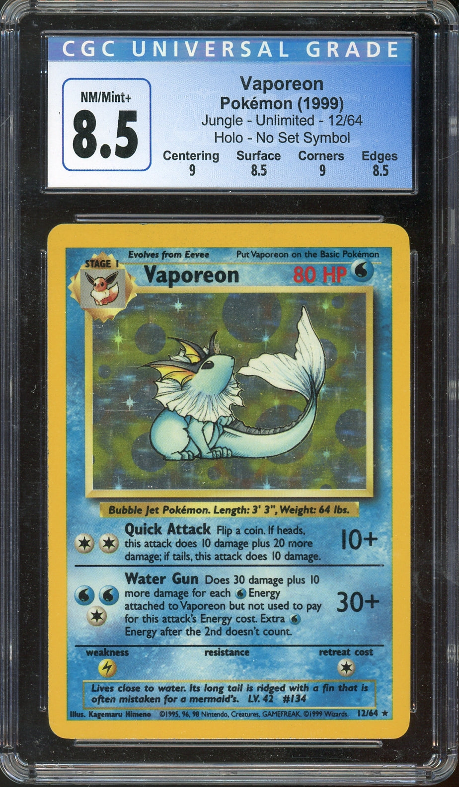 CGC 8.5 VAPOREON HOLO JUNGLE *NO SYMBOL*
